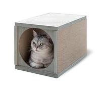 Anikitty 360° Cardboard Cat Scratcher Tunnel & House - Durable Cat Cave, Bed & Scratching Post with Catnip, Indoor Cat Condo & Hideout, greywood