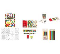 Anilas 15 Piece Brick Themed Stationery Set - Pencil, Sharpener, Rubber, Ruler, 3 Notepads, Puzzle Book, Playing Cards and Set of 6 Colouring Pencils