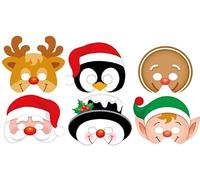 Anila's Complete Christmas Themed 10 Party Bags, Fillers & Favours - Set of 12 Christmas Card Masks. (Ideal for Children Aged 4-8)