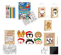 Anila's Complete Christmas Themed 12 Party Bags, Fillers & Favours - Mini Colouring Pencils, Colouring Puzzle Books, Party Bag, Jigsaw, Scratch Art & Masks. (Ideal for Children Aged 4-8)