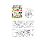 Anila's Complete Farm Animals Themed 10 Party Bag Fillers & Favours - 10 Farm Colouring Mugs with removeable paper insert to colour in with a decorative box. (Ideal for Children Aged 3-8)