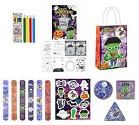 Anila's Complete Halloween Themed 10 Party Bags, Fillers & Favours - Mini Colouring Pencils, Colouring Puzzle Books, Snap Bracelets, Stickers, Mazes & Party Bags. (Ideal for Children Aged 3-8)