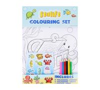 Anila's Pack of 12 Sea Animals Colouring Sets with 8 Colouring Sheets, 6 mini Colouring Pencils and 1 Sticker Sheet in each set, 21 x 30cm.