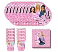 Anila's Party Set Barbie, 52-Piece Set, Plates, Cups, Napkins, Disposable Tableware, Tableware Set.