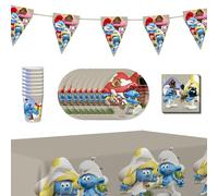 Anila's Party Set Smurfs, 38-Piece Set, Plates, Cups, Napkins, Disposable Tableware, Tableware Set