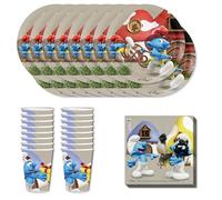 Anila's Party Set Smurfs, 52-Piece Set, Plates, Cups, Napkins, Disposable Tableware, Tableware Set.