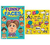 Anilas Set of 2 Books: Funny Faces Sticker Book by Anilas & Dogs & Cats Colouring Book by Rachel Ellen Designs. Ideal for Children Aged 3-8