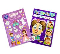 Anilas Set of 2 Books: Funny Faces Sticker Book by Anilas & Princess Gem Sticker and Colouring Book by Alligator. Ideal for Children Aged 3-8
