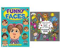 Anilas Set of 2 Books: Funny Faces Sticker Book by Anilas & Together we can Save The Earth Colouring Book by Rachel Ellen Designs. Ideal for Children Aged 3-8
