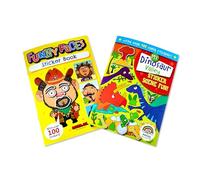 Anilas Set of 2 Books: Funny Faces Sticker Book & My Dinosaur Valley Sticker Scene Fun Book by Anila's. Ideal for Children Aged 3-8