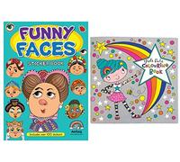 Anilas Set of 2 Funny Faces Sticker Book & Colouring Activity Book, Themes Include Unicorns, Dinosaurs, Pirates, Space, Princess, Mermaid, Knights, Diggers, Ideal for Children Aged 3-8
