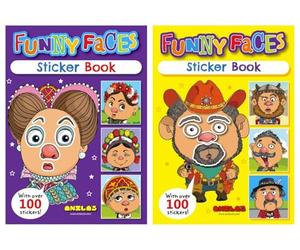 Anilas Set of 2 Funny Faces Sticker Book & Colouring Activity Book, Themes Include Unicorns, Dinosaurs, Pirates, Space, Princess, Mermaid, Knights, Diggers, Ideal for Children Aged 3-8(Funny Faces)