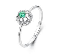 Anillo Compromiso Mujer, Silver Rings Love Crown Shaped with Emerald 18K White Gold Size V 1/2