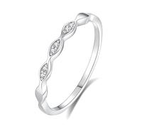 Anillo de Matrimonio para Mujer, Anniversary Bands for Women Wave Design with Round Diamond 9K White Gold Size M 1/2