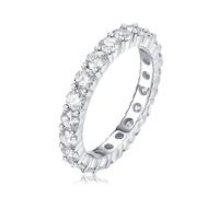 Anillo de Matrimonio, Unique White Gold Wedding Band Sets 14K 3mm Round Moissanite Ring Silver Size M 1/2