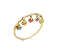 Anillo de Matrimonio, Wedding Ring Kit Tassel with Rainbow Natural Crystal with Colorful Round Shape Topaz 18.1K Gold Size U 1/2