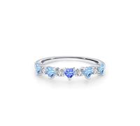 Anillo de Promesa para Mujer, Her Wedding Band Elegant Row Design with 0.1ct Heart Lab Sapphire Topaz and Round Moissanite 9K White Gold Size M 1/2
