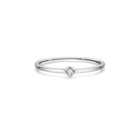Anillo de Promesa para Mujer, Promise Ring to Self Stackable Simple Thin Solitaire 0.1ct Round Diamond 18K White Gold Size T 1/2