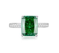 Anillo de Promesa para Mujer, Women Rings Fashion Ring with 8X10mm Rectangle Lab Created Emerald and Moissanite Silver 18K White Gold Size M 1/2