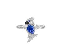 Anillo para Mujer, Promise Rings Set Silver Bird Shape with Sapphire and Diamond 9K White Gold Size U 1/2