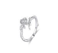 Anillo para Mujer, White Gold Wedding Bands for Women 18K Vintage Rose Flower Design Solitaire Round Diamond Size R 1/2