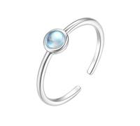 Anillos de Compromiso para Mujer, Eternity Bands for Women 9K White Gold Adjustable Ring with Blue Round Moonstone Size P 1/2