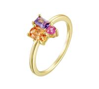 Anillos de Compromiso para Mujer, Yellow Gold Ring Thick 18K 3 Stones with Lab Created Sapphire and Amethyst Size K 1/2