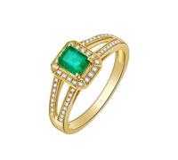 Anillos de Matrimonio de Oro, Cute Engagement Rings 4 Prong Rectangle with 0.35Ct Emerald and Diamond 14K Yellow Gold Size J 1/2