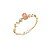 Anillos de Matrimonio de Oro, Pre Engagement Ring Wave Pattern Rhodochrosite with Moissanite 14K Yellow Gold Size I 1/2