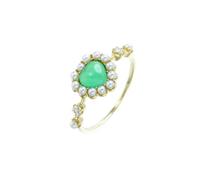 Anillos de Matrimonio para Mujer, Anillos de Promesa para Mujer Heart Calcedony Pearl with Moissanite Gold 18.1K Yellow Gold Size I 1/2