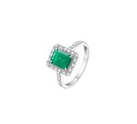 Anillos de Matrimonio para Mujer, Pretty Rings for Women with Luxury Emerald and Diamond 9K White Gold Size L 1/2