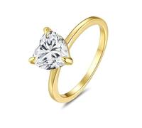 Anillos de Matrimonio para Mujer, Yellow Gold Ring Thick 14K 3 Claw Heart with 2ct Moissanite Gold Size L 1/2