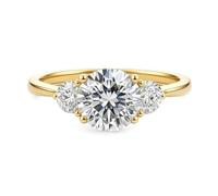 Anillos de Matrimonio para Mujer, Yellow Gold Ring Thin 14K 3 Stones with Moissanite Size V 1/2