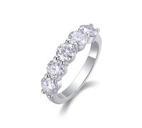 Anillos de Plata para Mujer, Matching Wedding Bands Ring with 5Pcs Round 2.35ct Moissanite 5mm 9K White Gold Size P 1/2