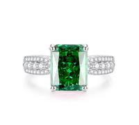 Anillos de Plata para Mujer, Promise Ring Women Ring with 8X10mm Rectangle Lab Created Emerald and Moissanite 18K White Gold Size S 1/2