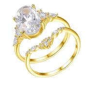 Anillos de Promesa para Mujer, Rings for Me 2 Ring Set with Oval Shape 4.5ct Moissanite 9K Yellow Gold Size U 1/2