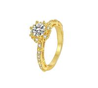 Anillos de Promesa para Mujer, Wedding Bands Women Gold with White Round Moissanite 18K Yellow Gold Size J 1/2