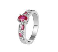 Anillos de Promesa para Mujer, White Gold Ring 14K Elegant with Red Oval Shape Lab Created Ruby Size P 1/2