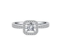 Anillos para Mujer de Compromiso, Wedding Bands for Her White Gold 9K Square Hollowed Out with Princess Shape Moissanite Size O 1/2