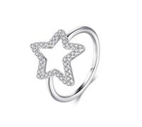 Anillos para Mujer de Oro 14K Blanco, The Promise Ring Stars Hollowed Out with Round Shape Moissanite Size Q 1/2