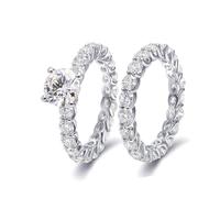 Anillos para Mujer de Oro 14K Blanco, The Wedding Ring 2Pcs All-Around Band with White Moissanite Size V 1/2
