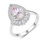 Anillos para Mujer, Promise Ring to Self Water Droplet with 4ct Moissanite 14K White Gold Size M 1/2