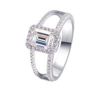 Anillos para Mujer, Silver Rings Gothic 4 Prong Rectangle Shaped 5x7mm with 1ct Moissanite 14K White Gold Size N 1/2
