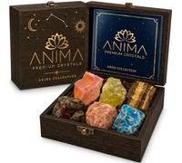 Anima Aries Crystal Set - Carnelian, Tiger's Eye, Citrine, Sunstone, Dragon Blood Stone & Apatite - Raw Healing Crystals - Wooden Gift Box & Guidebook Included