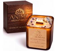 Anima® Echoes of the Divine Crystal Candle for Trust, Guidance & Connection | 290g soy & beeswax candle with wooden wick, sandalwood blend, moonstone, clear quartz, wooden gift box and ritual guidebook
