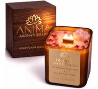 Anima® Heart’s Awakening Crystal Candle for Love, Healing & Self-Worth | 290g soy & beeswax candle with wooden wick, rose blend, rose quartz, strawberry quartz, wooden gift box and ritual guidebook