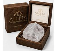 Anima® Large Clear Quartz Crystal for Clarity, Focus and Manifestation | Elegant wooden gift box with a large natural raw clear quartz, measuring 5 to 6 cm, plus a crystal leaflet