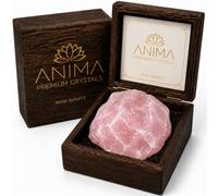Anima® Large Rose Quartz Crystal for Love, Connection and Harmony | Elegant wooden gift box with a large raw rose quartz from Madagascar, measuring 5 to 6 cm, plus a crystal leaflet