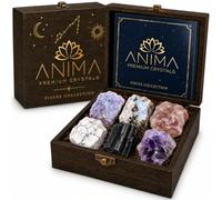 Anima® Pisces Zodiac Crystal Set for Intuition, Boundaries & Calm | Elegant wooden gift box with six large, powerful raw crystals curated for Pisces, plus a personal zodiac guidebook