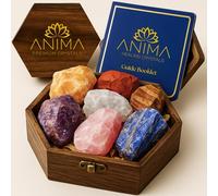 Anima Premium 7 Chakra Crystals Set - Perfect Spiritual Gifts for Women with Large Raw Rose Quartz, Amethyst and Lapis Lazuli Crystals in Wooden Box with Guide Booklet
